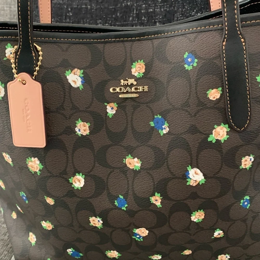 Coach Signature Vntg Rose Tote Brown Black Multicolor Sz 13Lx 11 1/2H x …